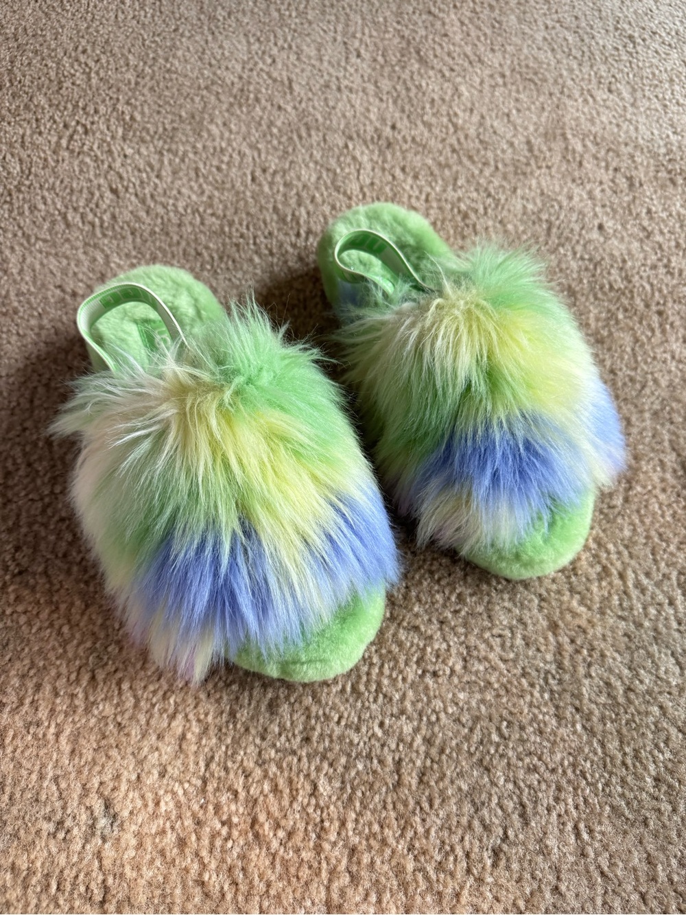 UGG Fluff Yeah Tie Dye Green Slippers 7
